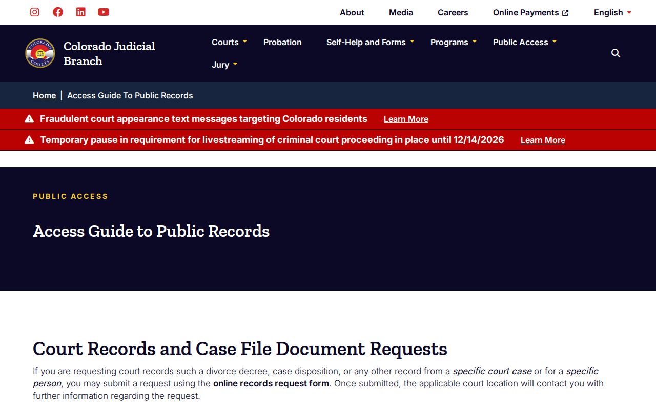Colorado court docket access guide comparing a public calendar with case history