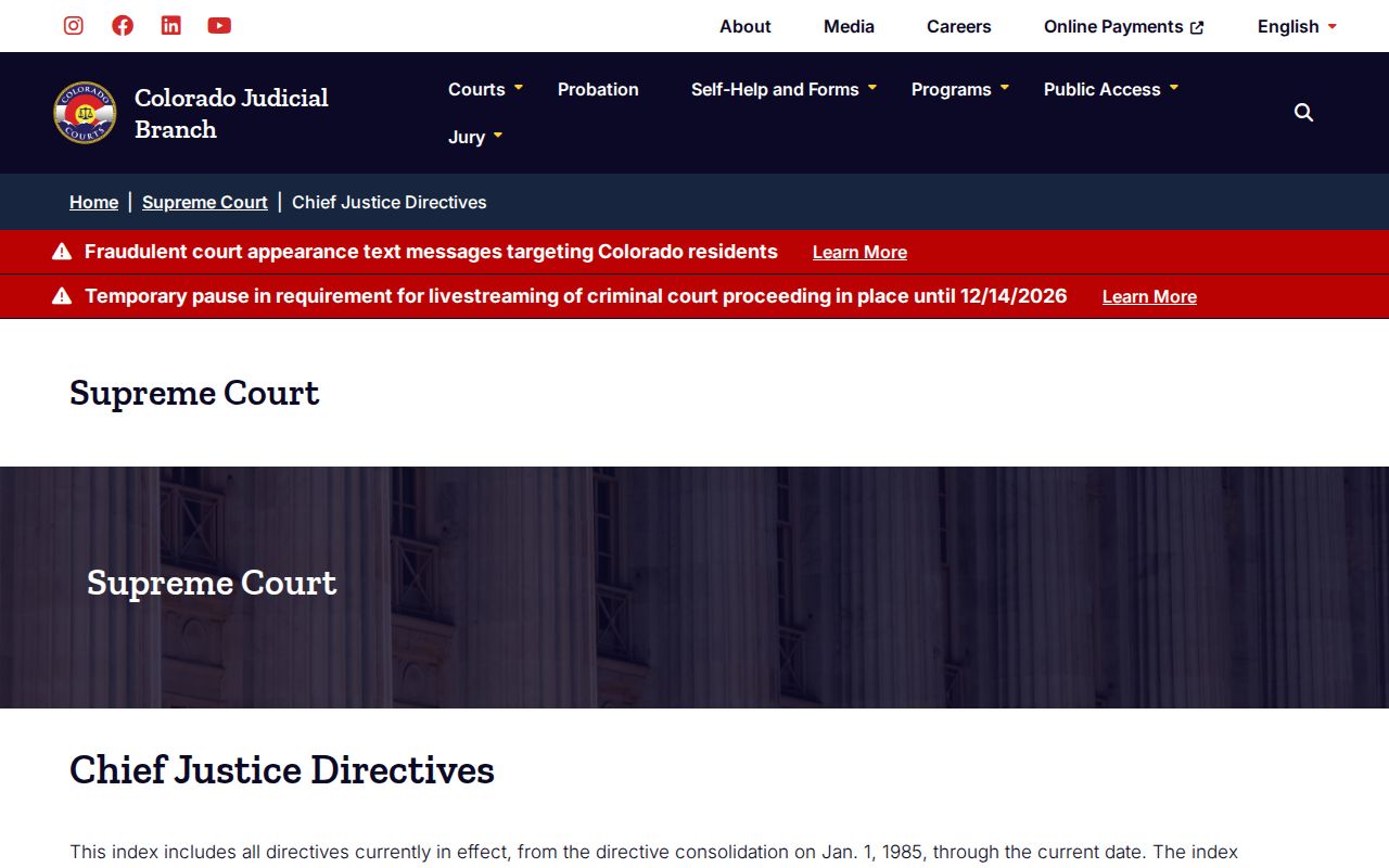 Colorado court e-filing directive index for the 2026 standards