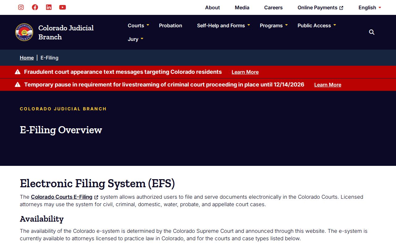 Colorado Courts E-Filing statewide filing system