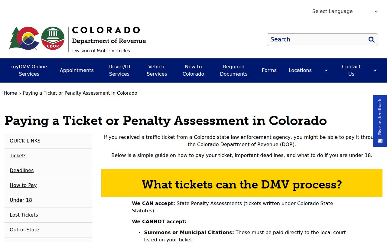 Colorado traffic court records: Department of Revenue penalty-assessment instructions