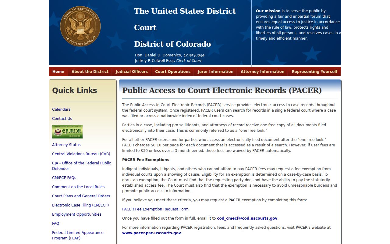 Colorado court records: federal docket access through PACER