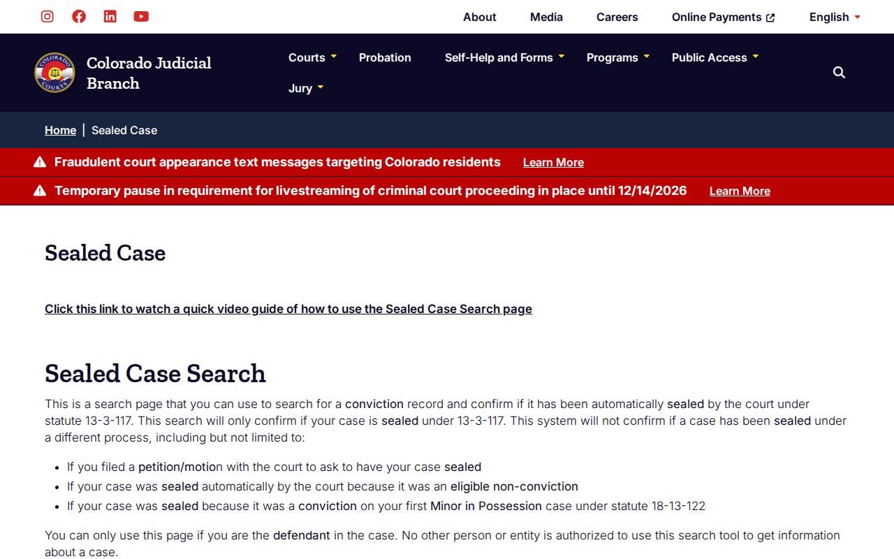 Colorado sealed conviction self-check with restricted identity fields