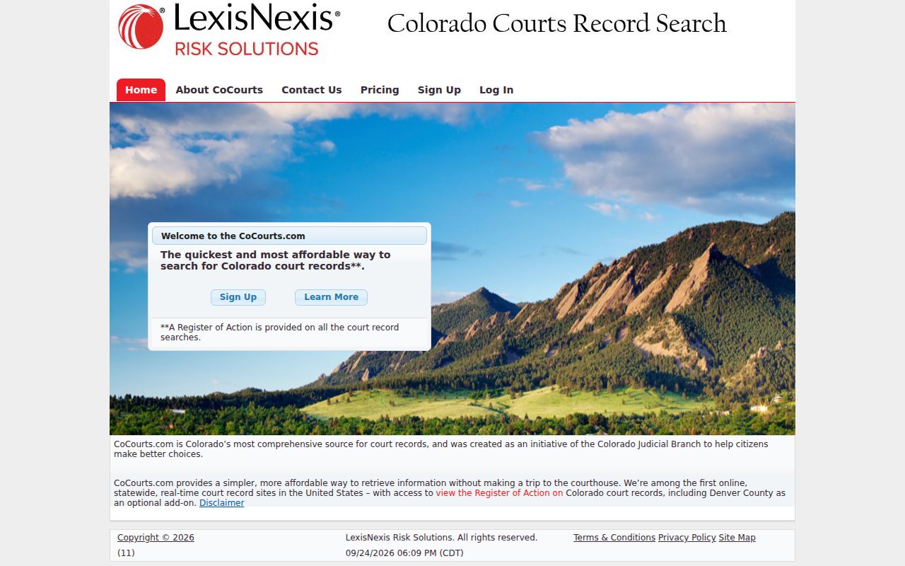 Colorado paid statewide court register-of-action search entry