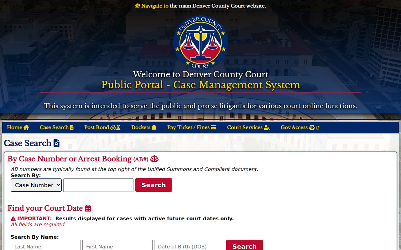Colorado case lookup at the separate Denver County Court portal